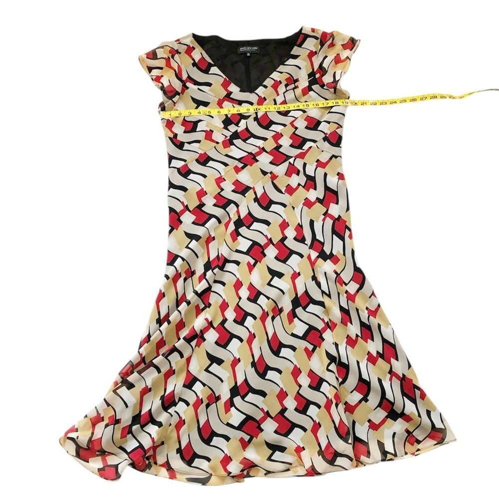 Jones New York Women’s Multicolored Silk Flutter Sleeve Slipover Dress Size 14P - Picture 6 of 15